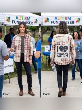 Autism Awareness Upcycled Flannel Shirt, Hurley Branded Large, Handmade